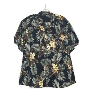 HISDERN Floral Hawaiian Short Sleeve Shirt Palm Leaves Black Tan‎ Button Up 3XL